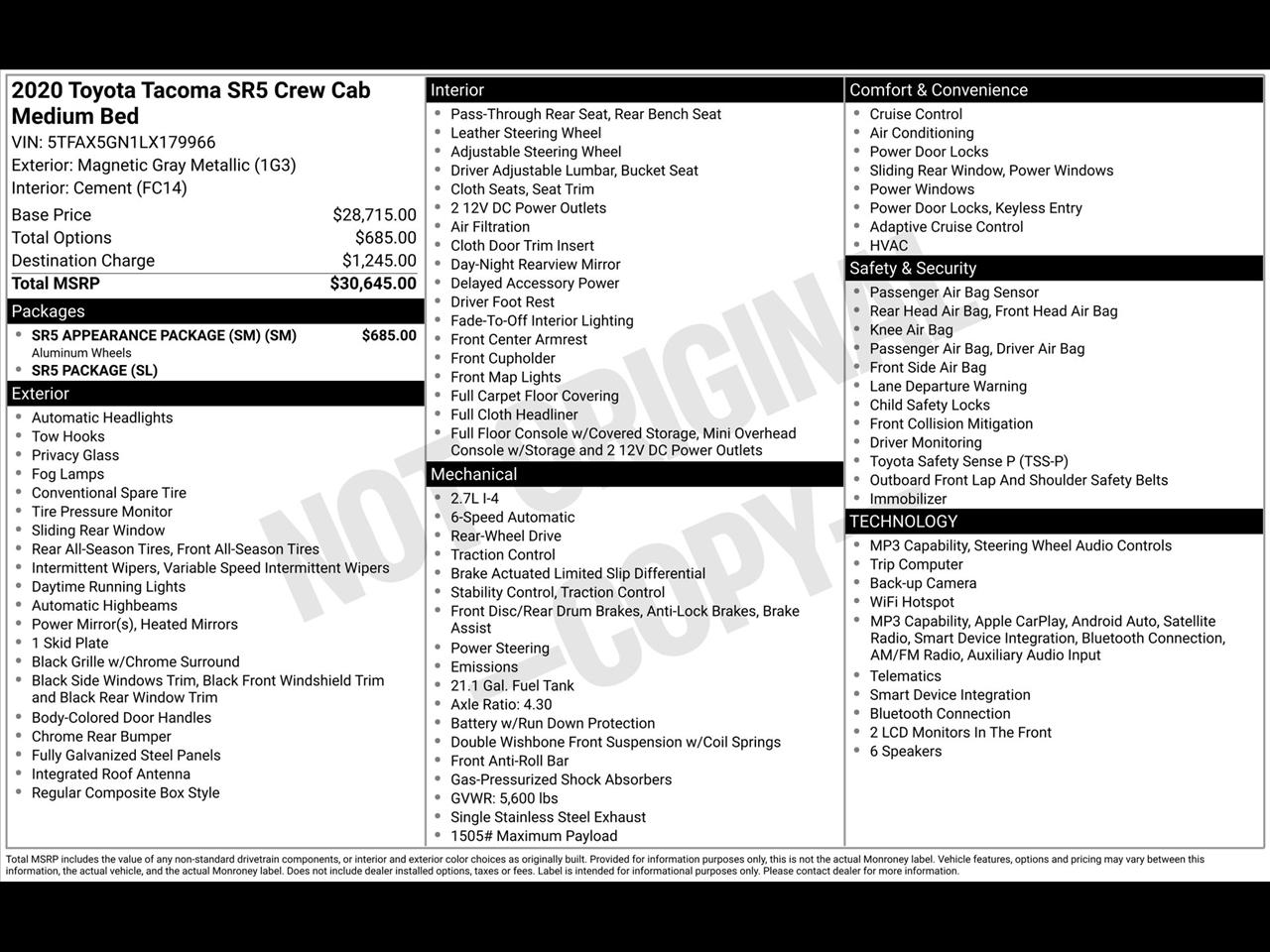 Toyota Tacoma SR5 Double Cab Long Bed I4 6AT 2WD 2020