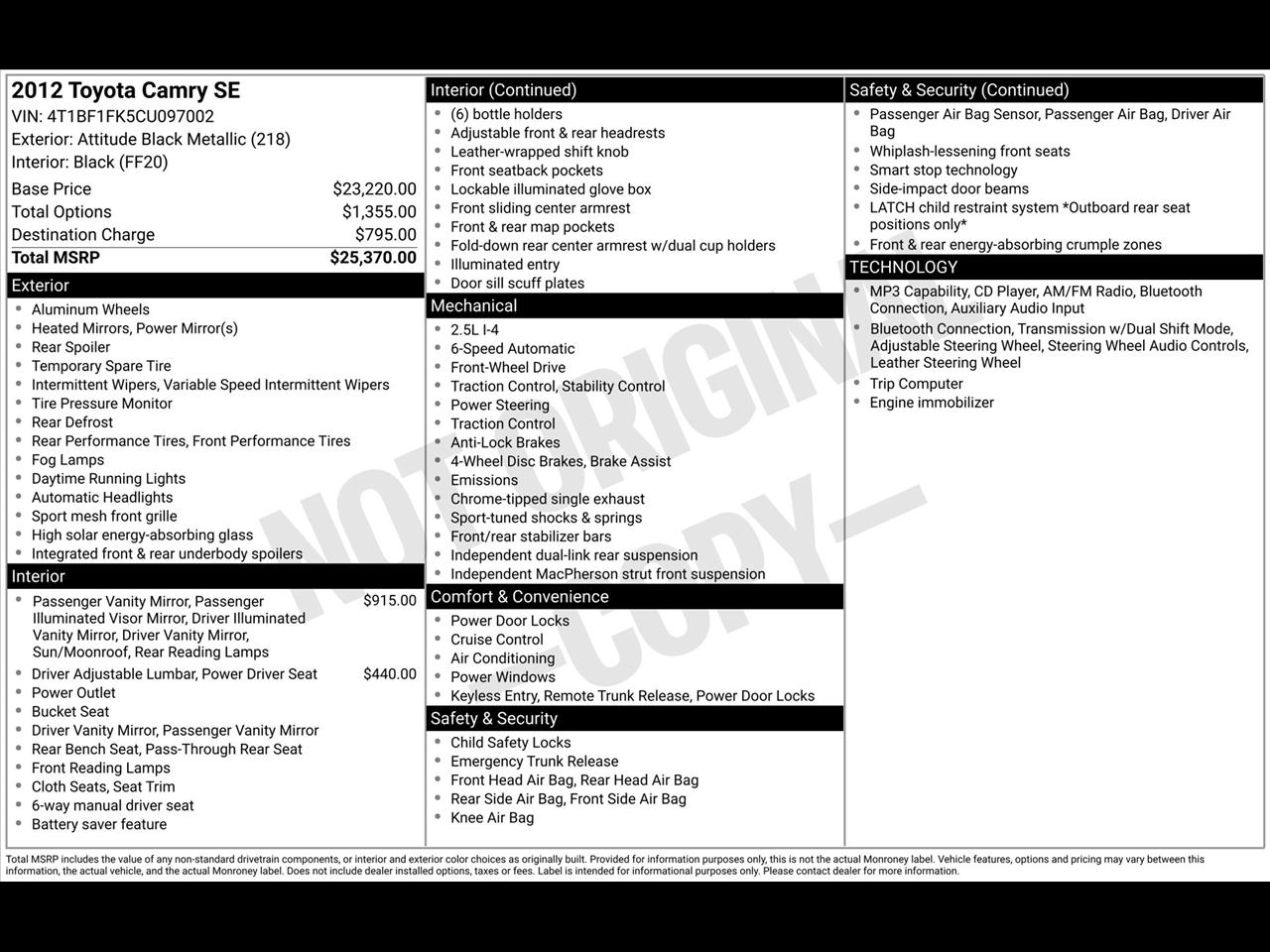 Toyota Camry L 2012