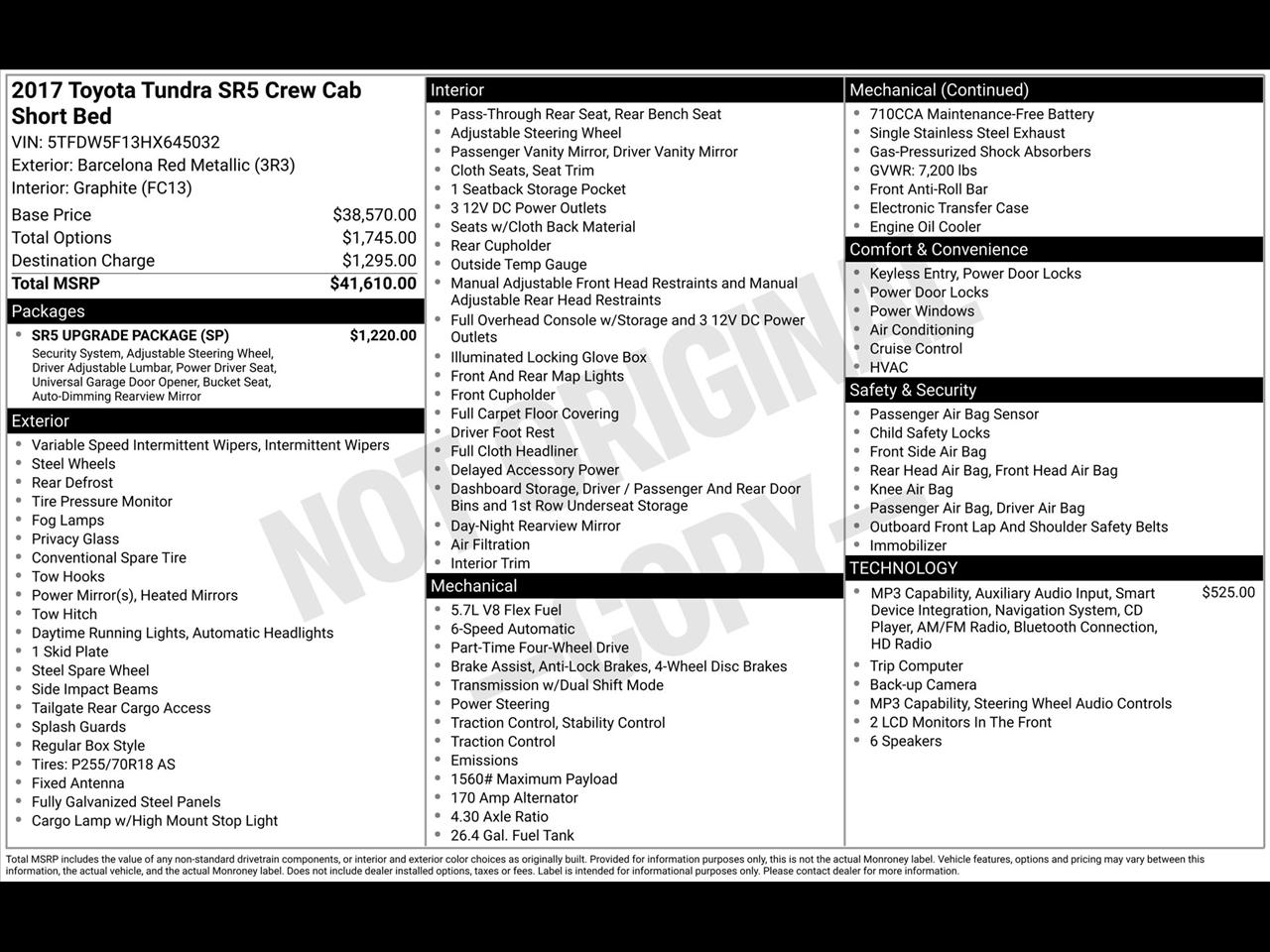Toyota Tundra SR5 5.7L V8 FFV CrewMax 4WD 2017