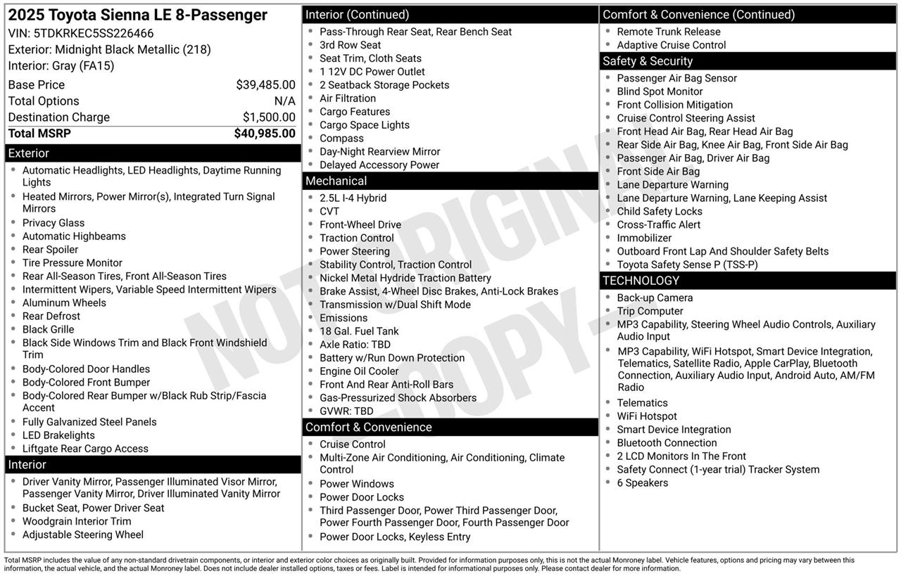 Toyota Sienna LE 8-Passenger 2025