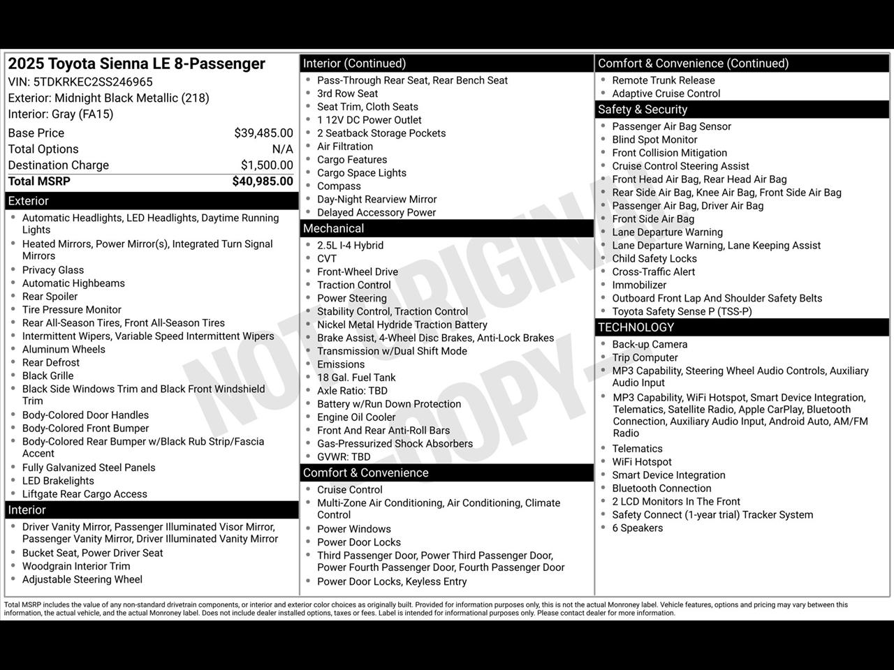Toyota Sienna LE 8-Passenger 2025