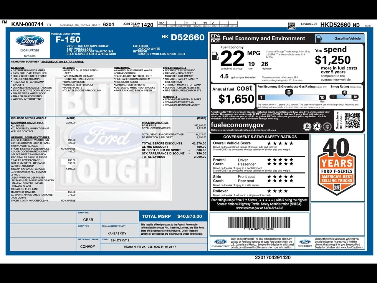 Ford F-150 XL SuperCrew 5.5-ft. Bed 2WD 2017