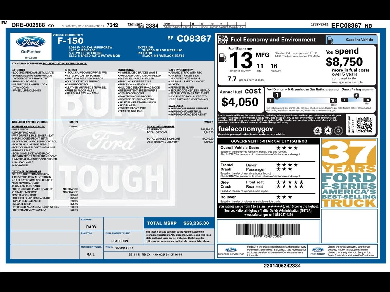 Ford F-150 SVT Raptor SuperCrew 5.5-ft. Bed 4WD 2014