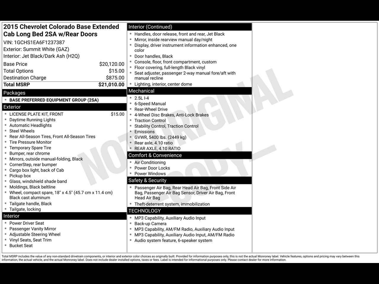 Chevrolet Colorado WT Ext. Cab 2WD 2015