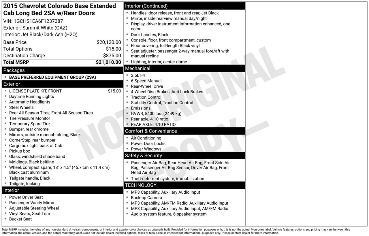 Chevrolet Colorado WT Ext. Cab 2WD 2015