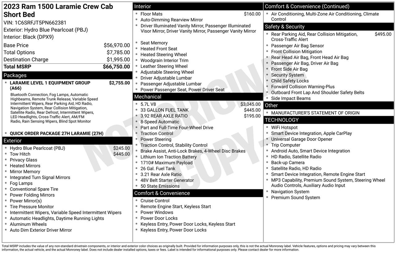 RAM 1500 Laramie Crew Cab SWB 4WD 2023