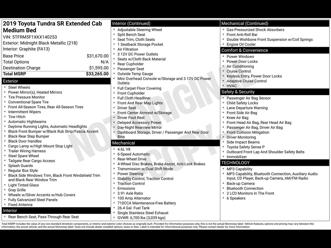 Toyota Tundra SR5 4.6L V8 Double Cab 2WD 2019