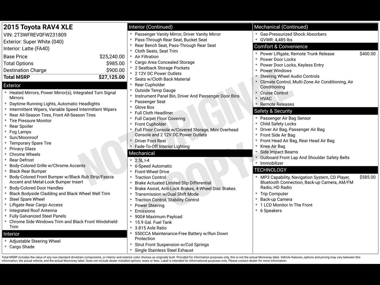 Toyota RAV4 XLE FWD 2015