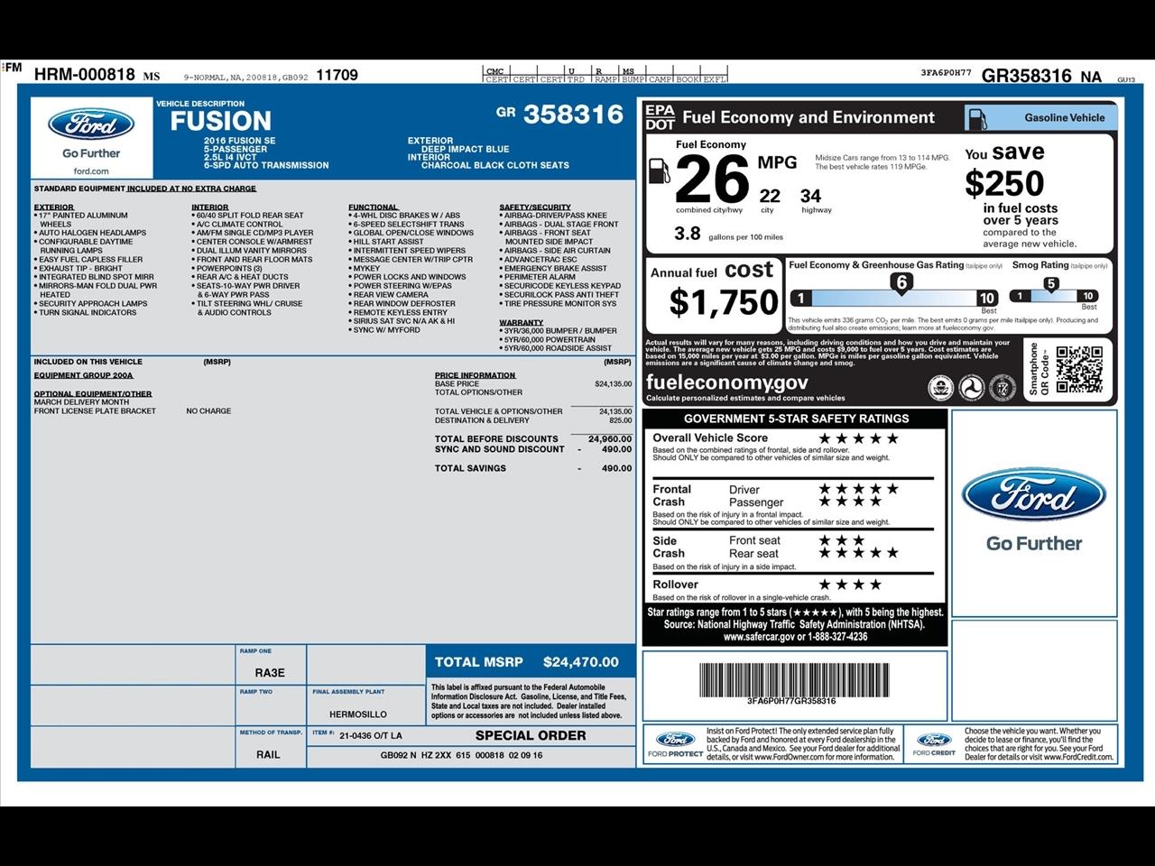Ford Fusion SE 2016