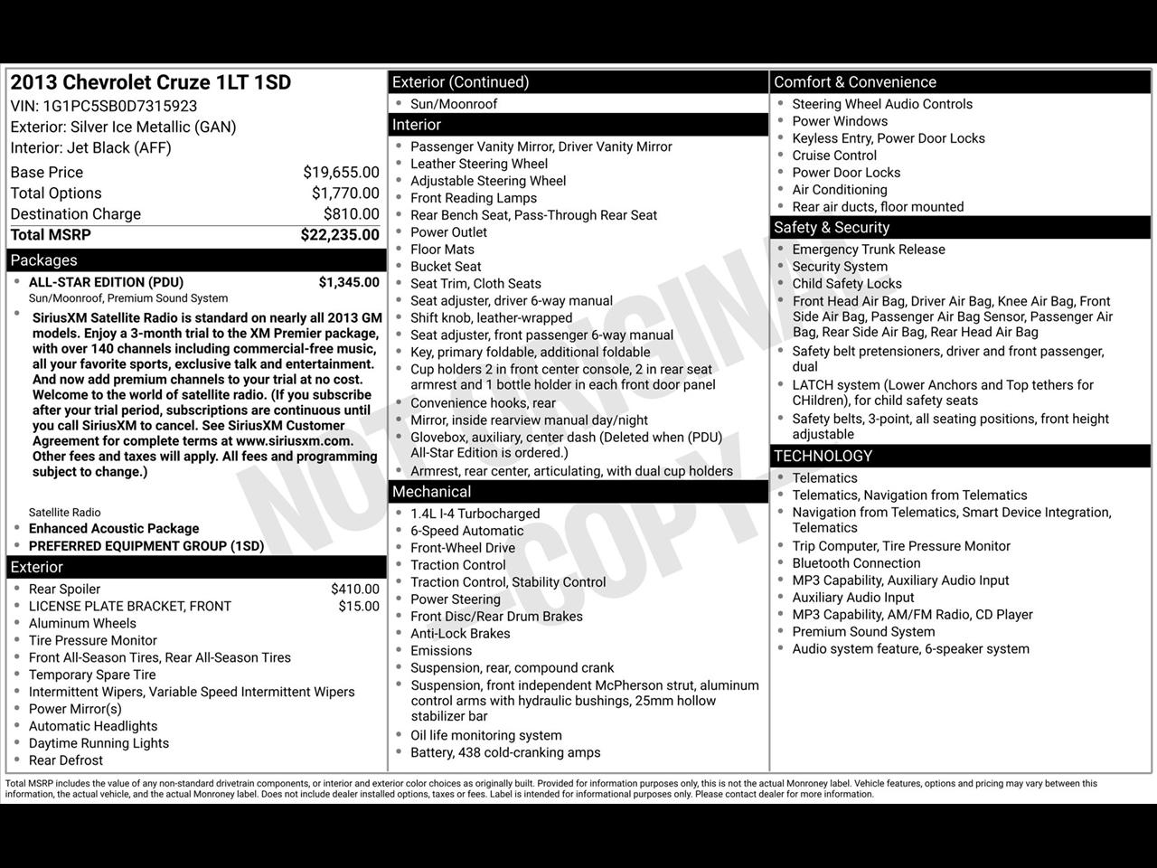 Chevrolet Cruze 1LT Auto 2013