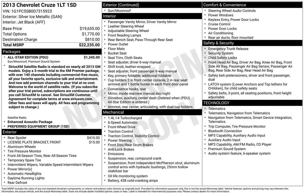 Chevrolet Cruze 1LT Auto 2013