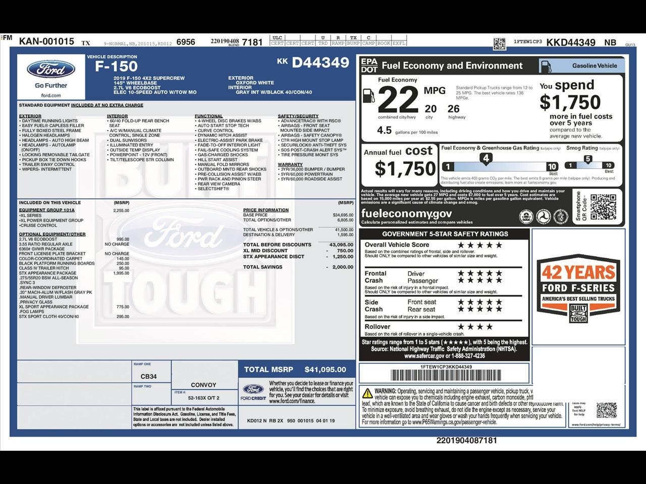 Ford F-150 XL SuperCrew 5.5-ft. Bed 2WD 2019