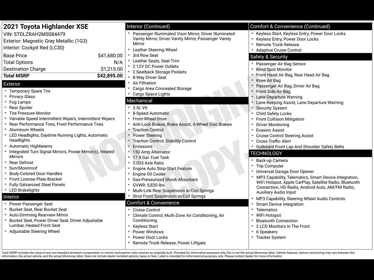 Toyota Highlander XSE FWD V6 2021