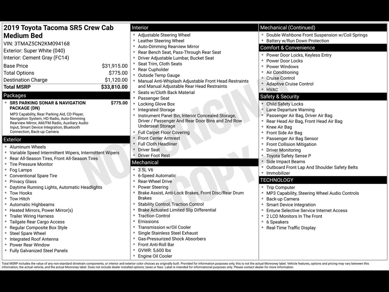 Toyota Tacoma SR5 Double Cab Long Bed V6 6AT 2WD 2019