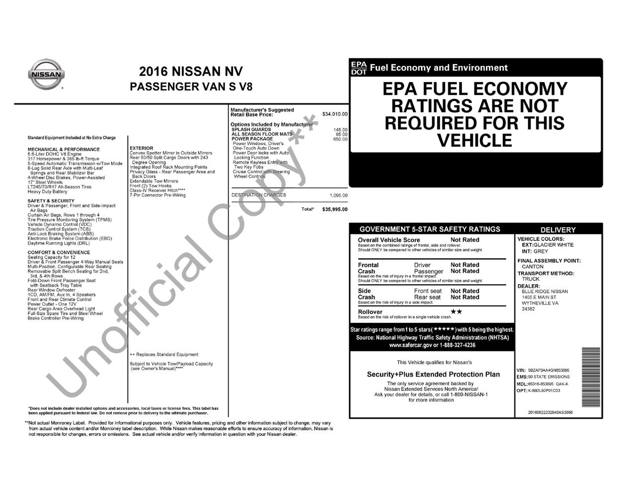 Nissan NV Passenger 3500 S V8 2016