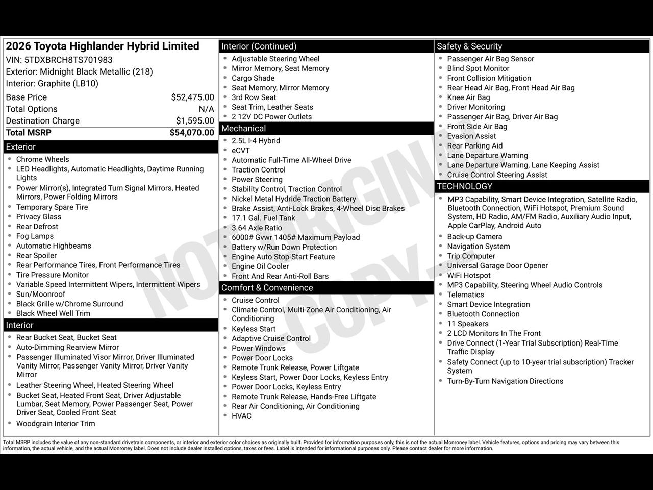Toyota Highlander Hybrid Limited AWD 2026