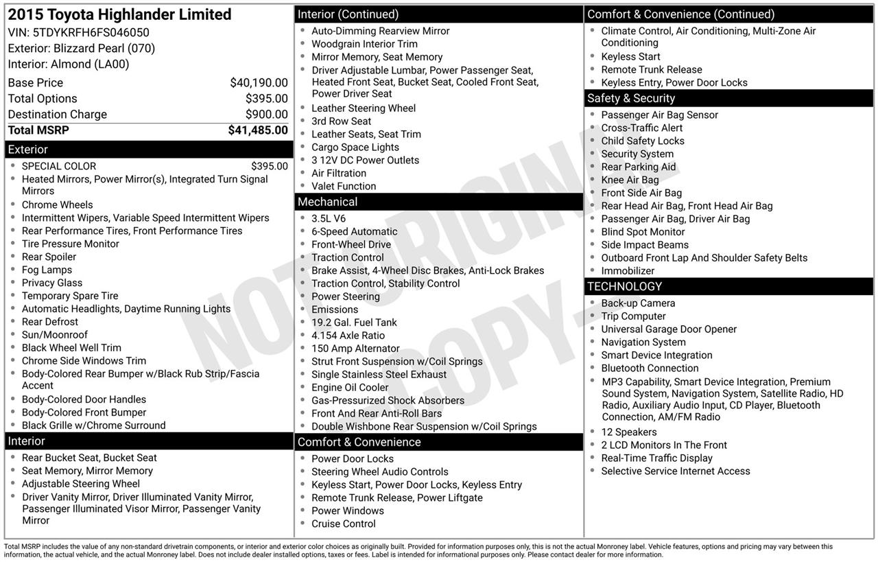 Toyota Highlander Limited FWD V6 2015