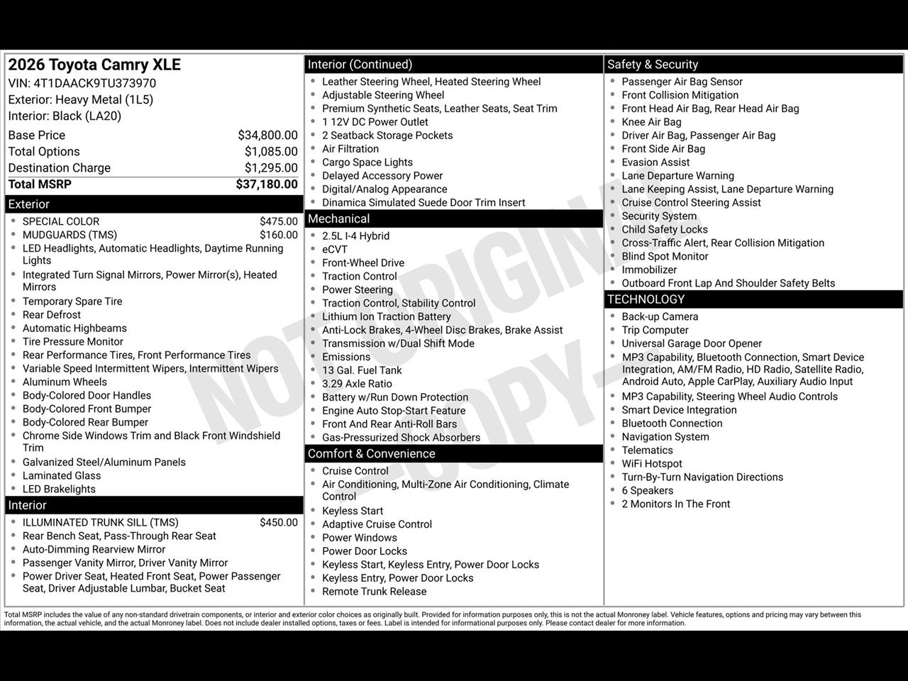 Toyota Camry Hybrid XLE 2026