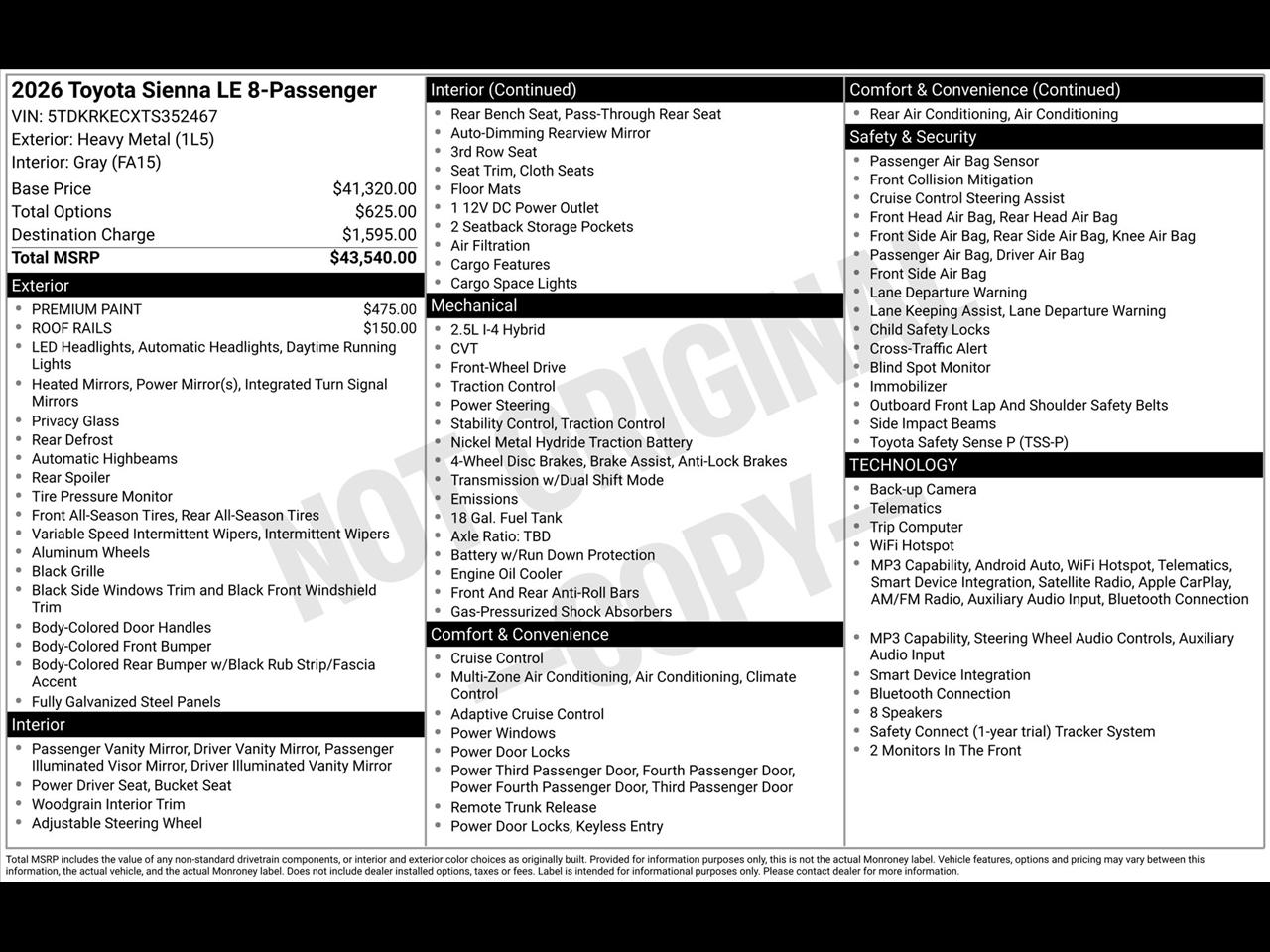 Toyota Sienna LE 8-Passenger 2026