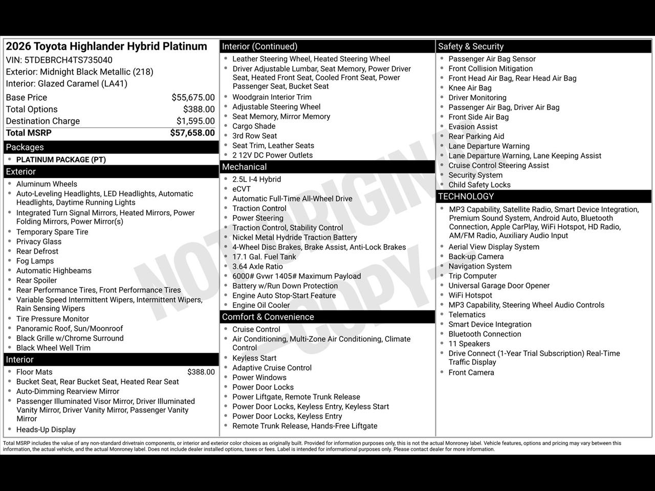 Toyota Highlander Hybrid Platinum AWD 2026