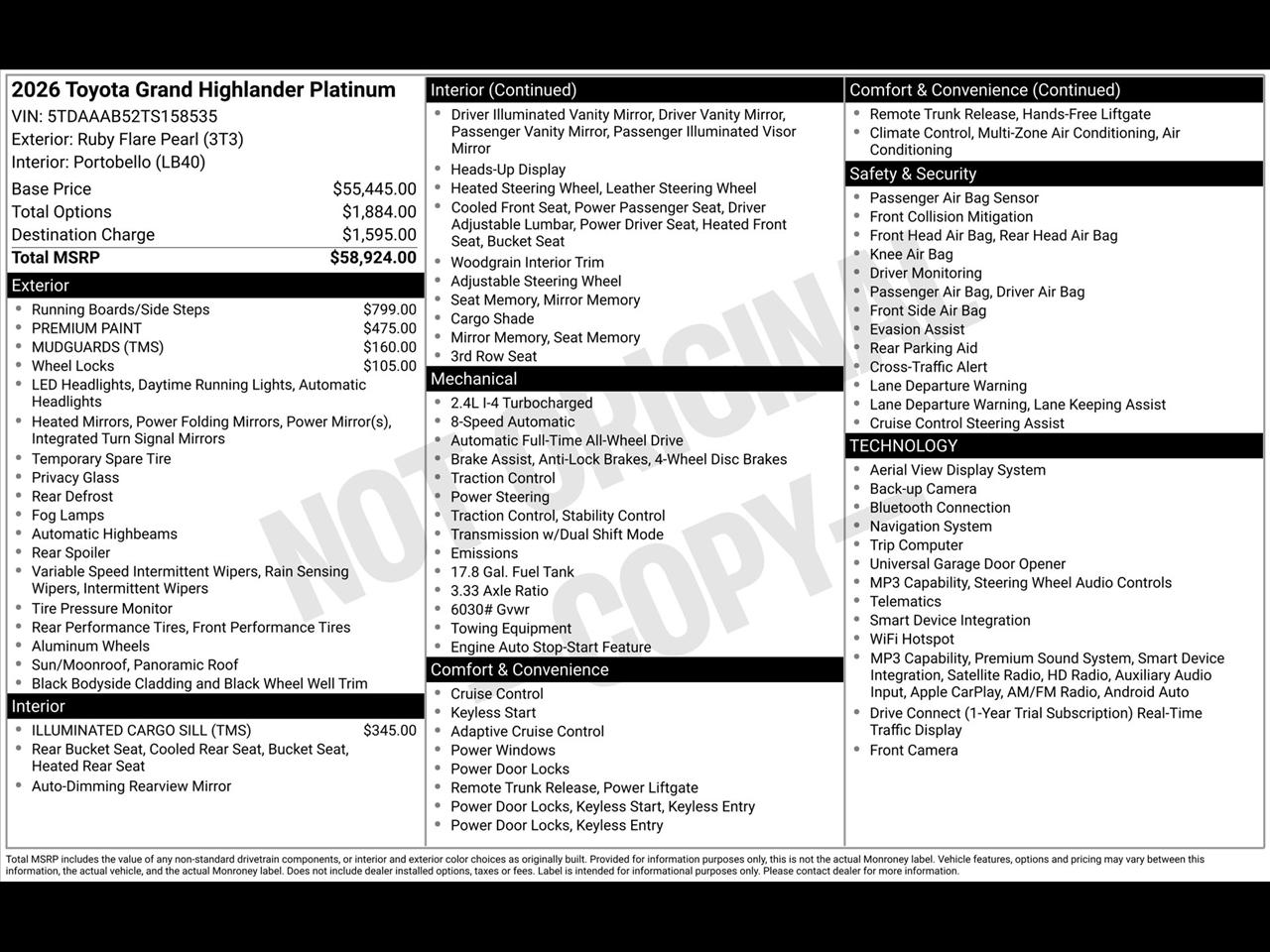 Toyota Grand Highlander Platinum AWD 2026
