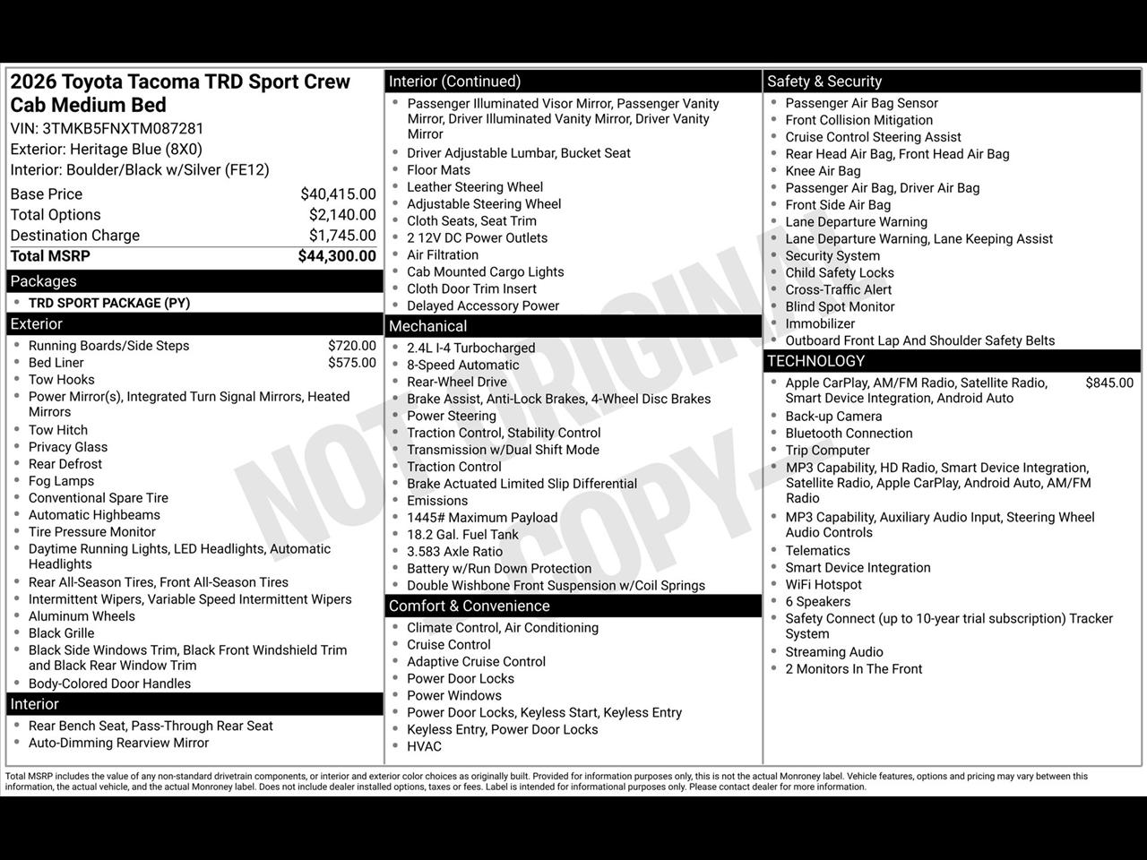 Toyota Tacoma TRD Sport Double Cab 2WD 2026