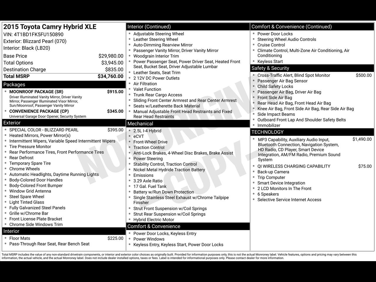 Toyota Camry Hybrid XLE 2015