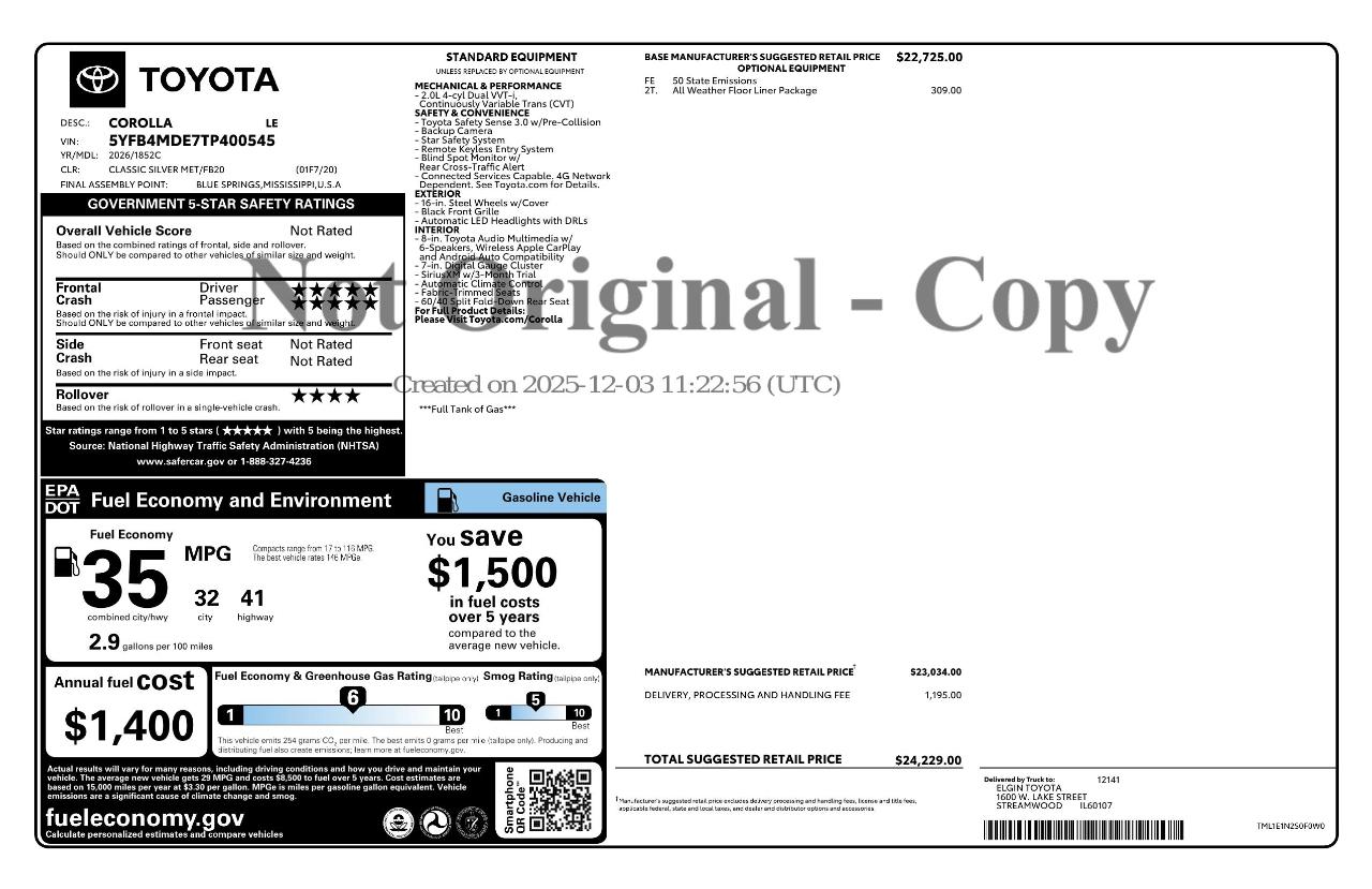 Toyota Corolla LE 2026