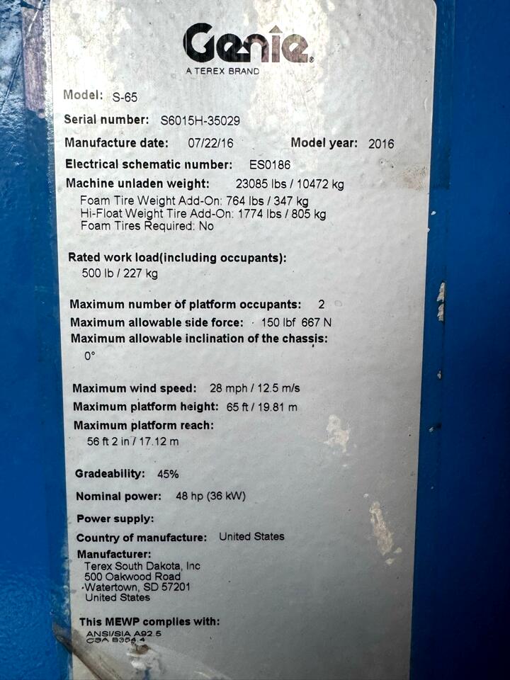 Genie S65  2016