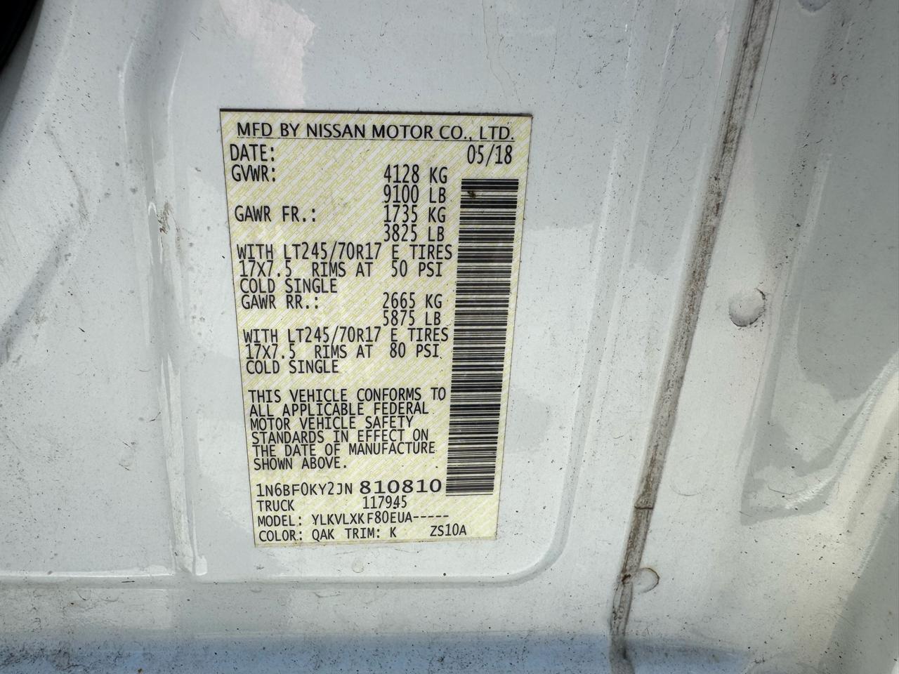 Nissan NV Cargo 2500 HD S V6 2018