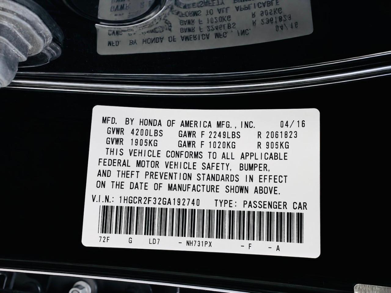 Honda Accord LX Sedan CVT 2016