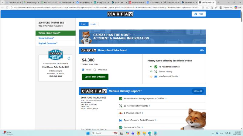 Ford Taurus SES Duratec 2004