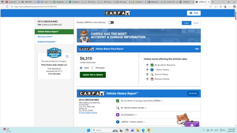 Lincoln MKZ AWD 2012