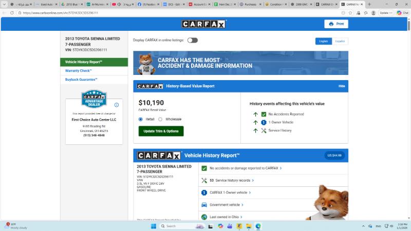 Toyota Sienna XLE FWD 8-Passenger V6 2013