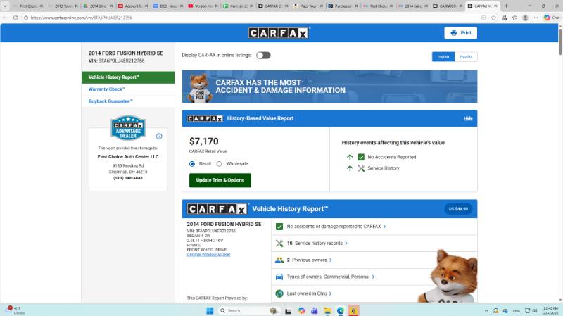 Ford Fusion Hybrid SE 2014