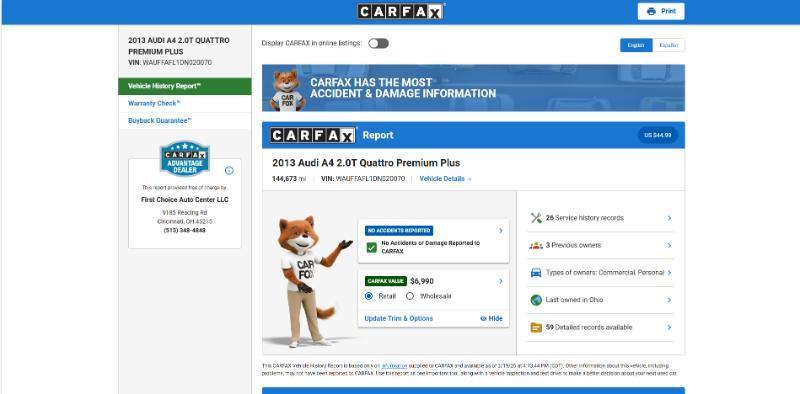 Audi A4 2.0T Sedan quattro Tiptronic 2013