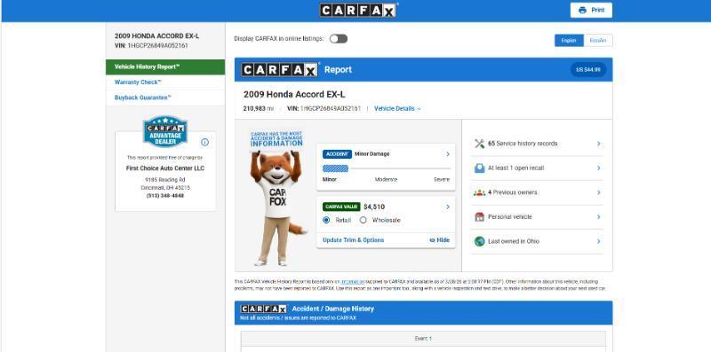 Honda Accord EX-L Sedan AT 2009