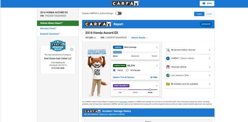 Honda Accord EX Sedan CVT 2016