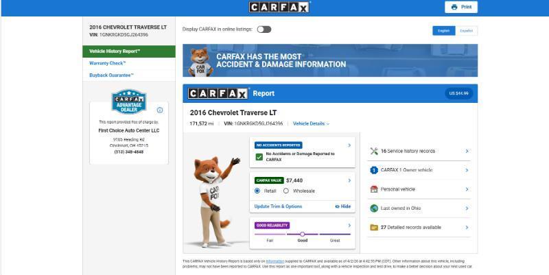 Chevrolet Traverse 1LT FWD 2016