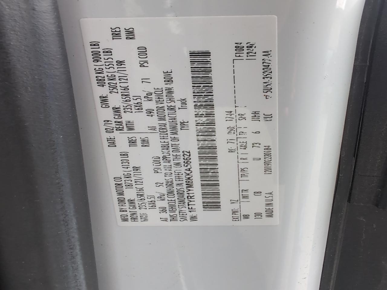 Ford Transit 250 Van Low Roof w/Sliding Pass. 130-in. WB 2019