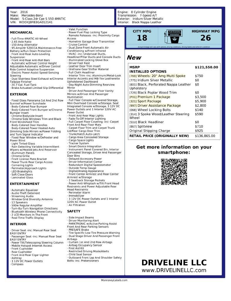 Mercedes-Benz S-Class 2dr Cpe S 550 4MATIC 2016