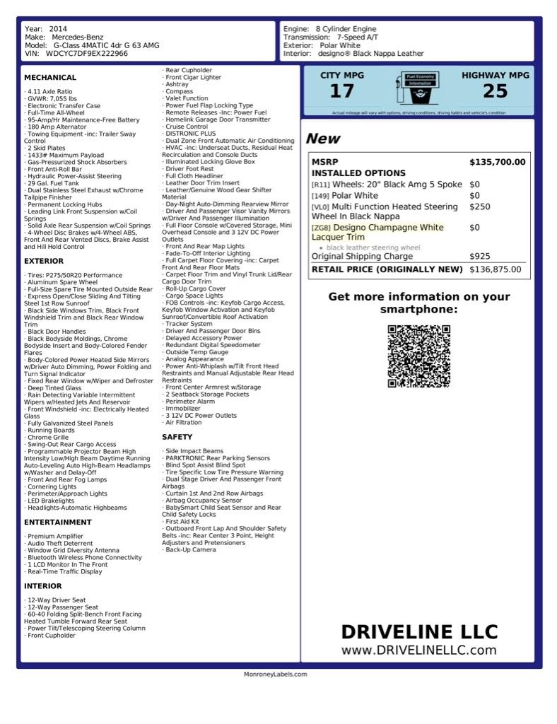 Mercedes-Benz G-Class 4MATIC 4dr G 63 AMG 2014