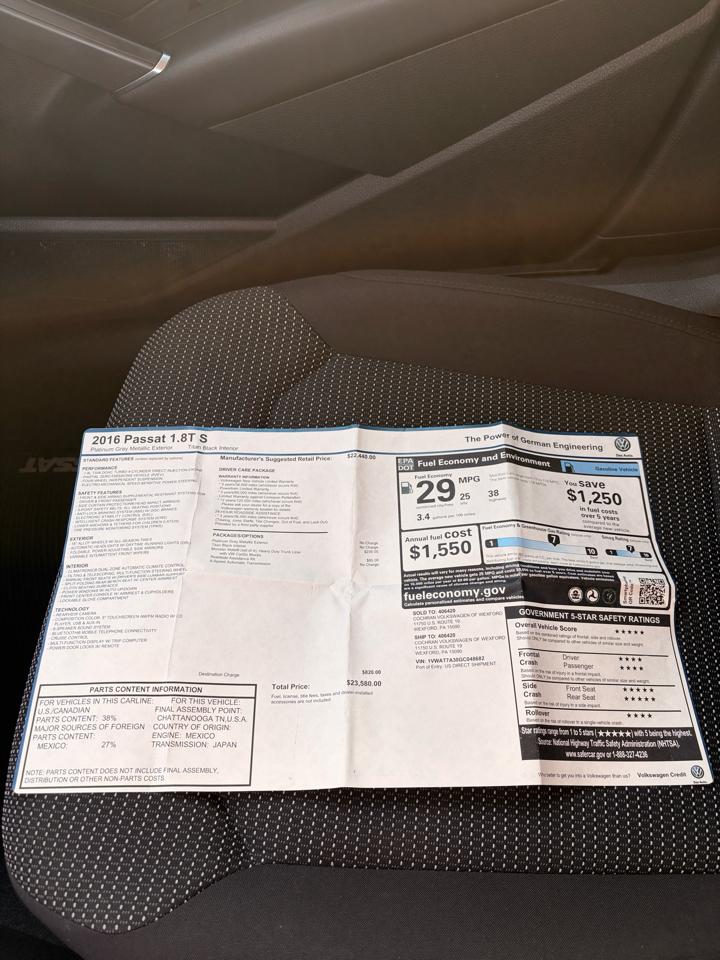 Volkswagen Passat S PZEV 6A 2016