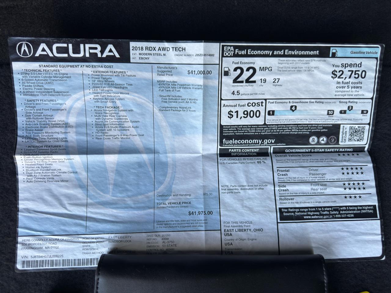Acura RDX 6-Spd AT AWD w/ Technology Package 2018