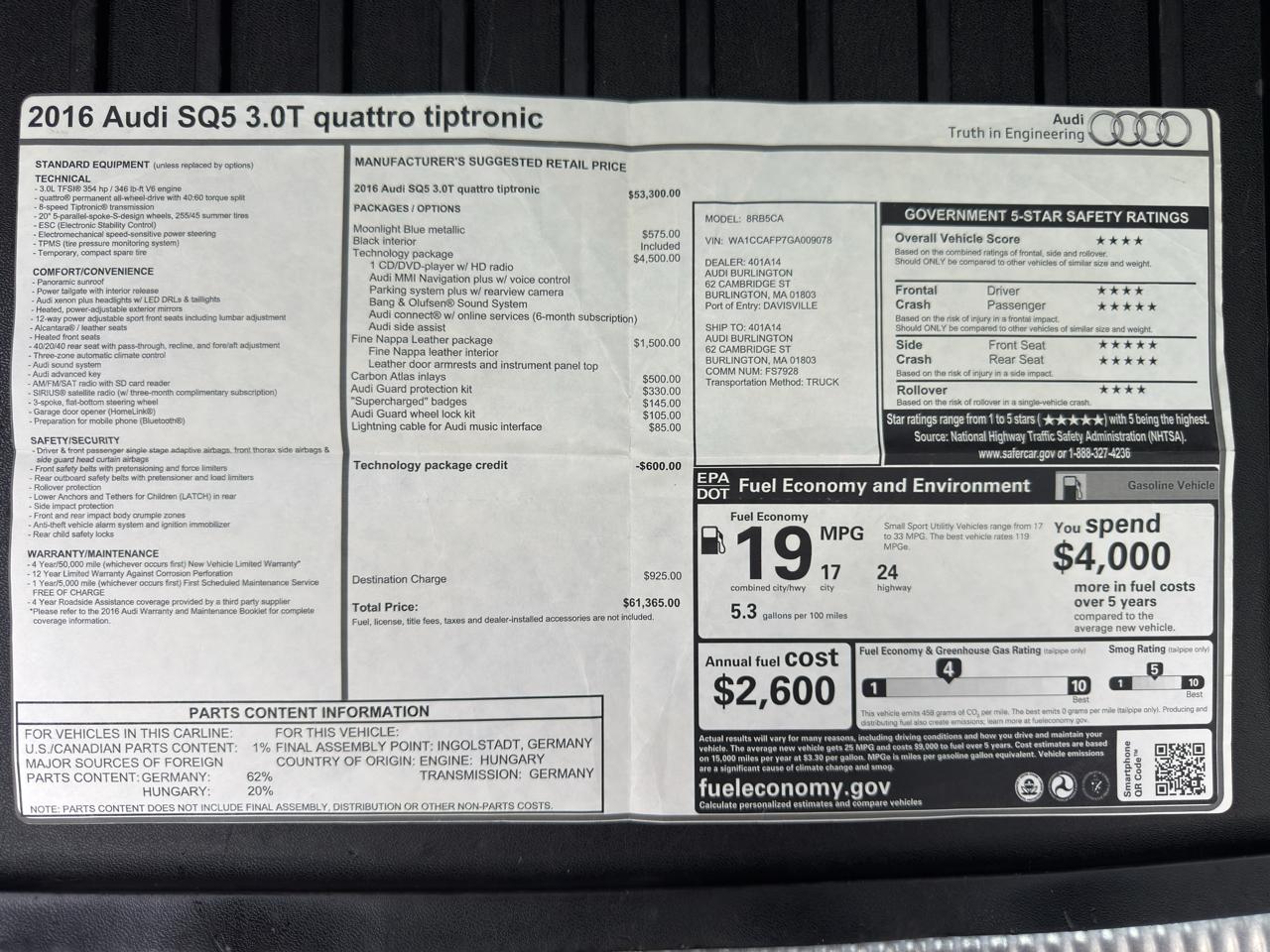 Audi SQ5 3.0T Premium Plus quattro 2016