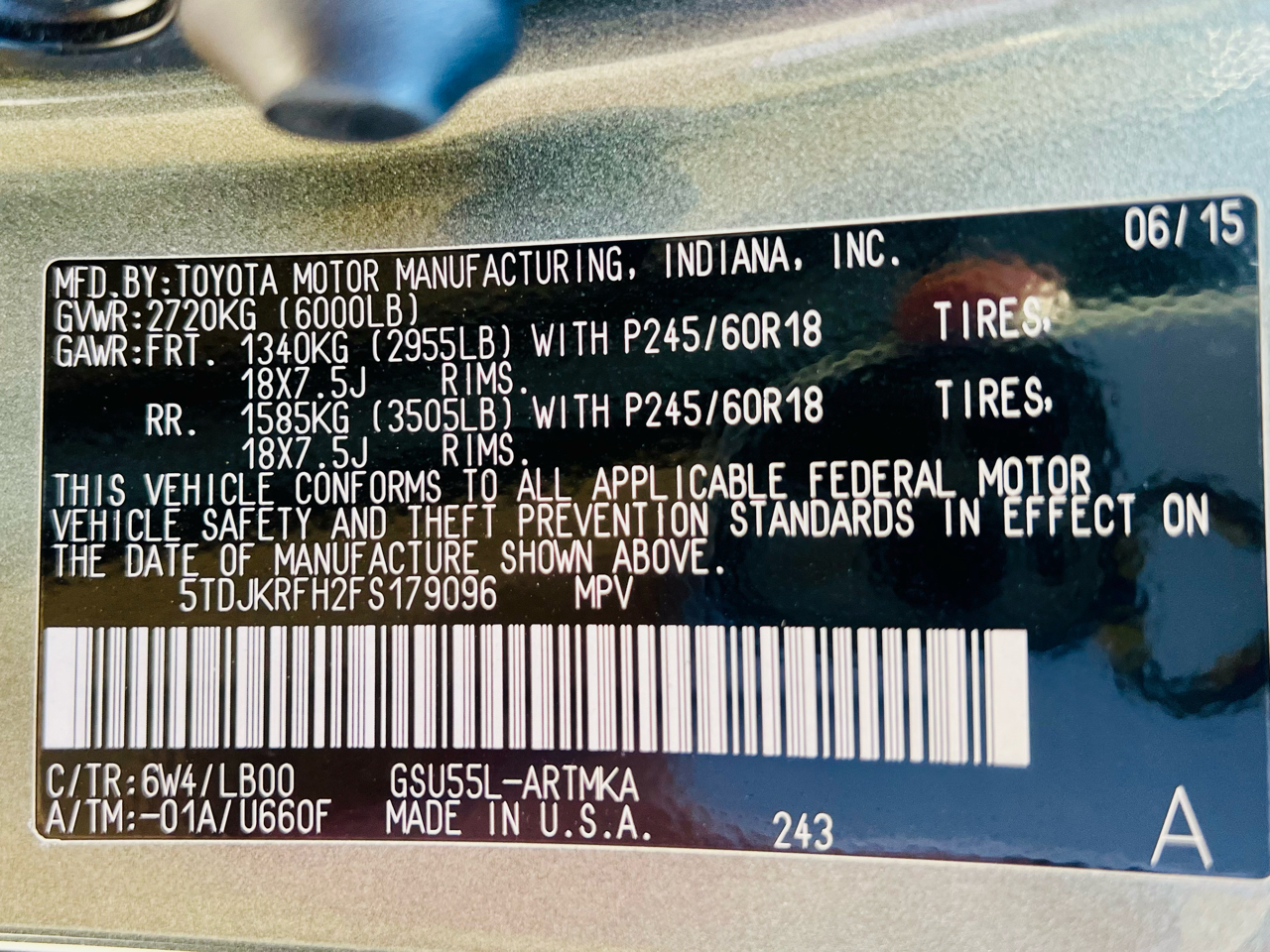 Toyota Highlander XLE AWD V6 2015