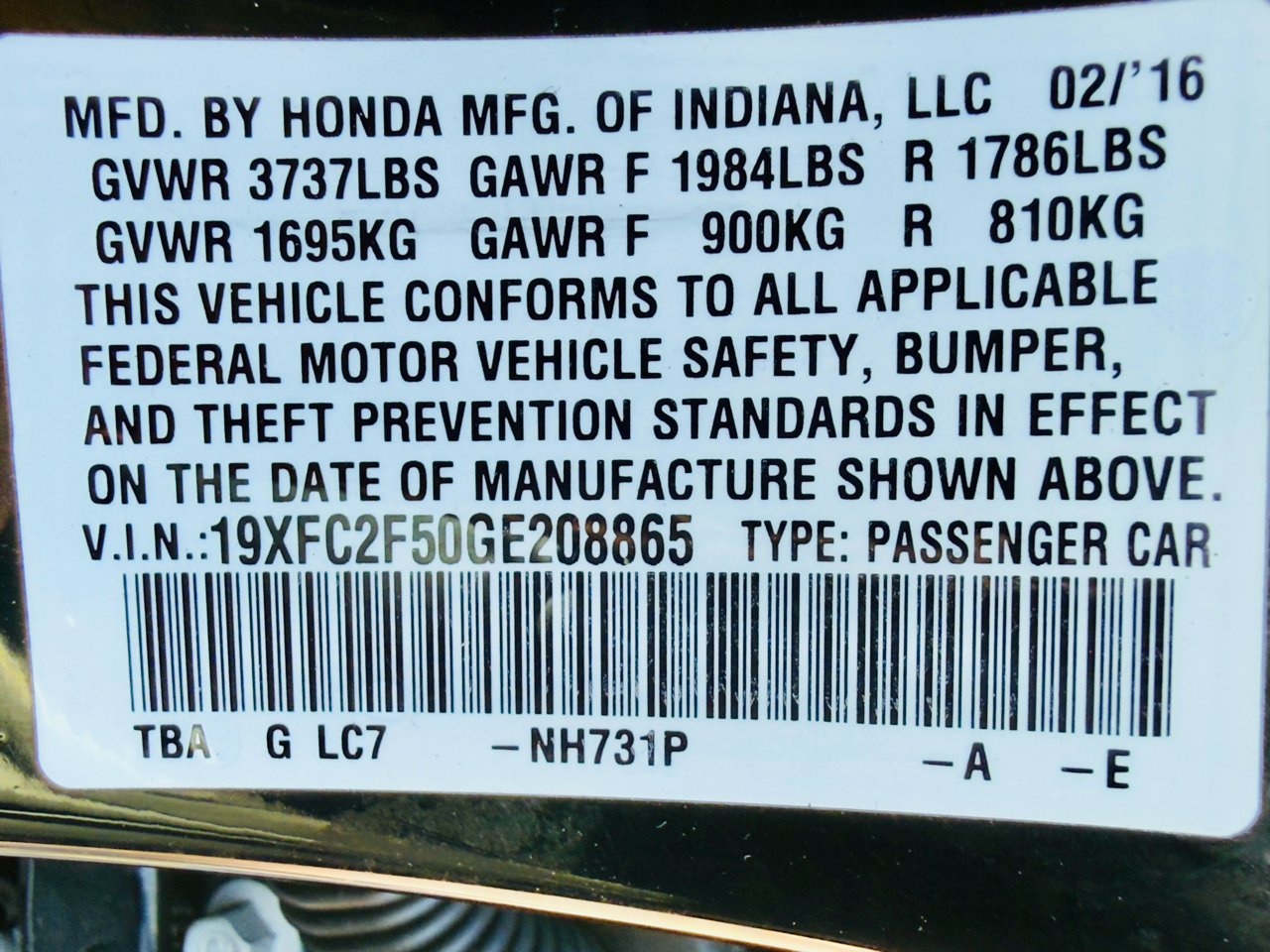 Honda Civic LX Sedan CVT 2016