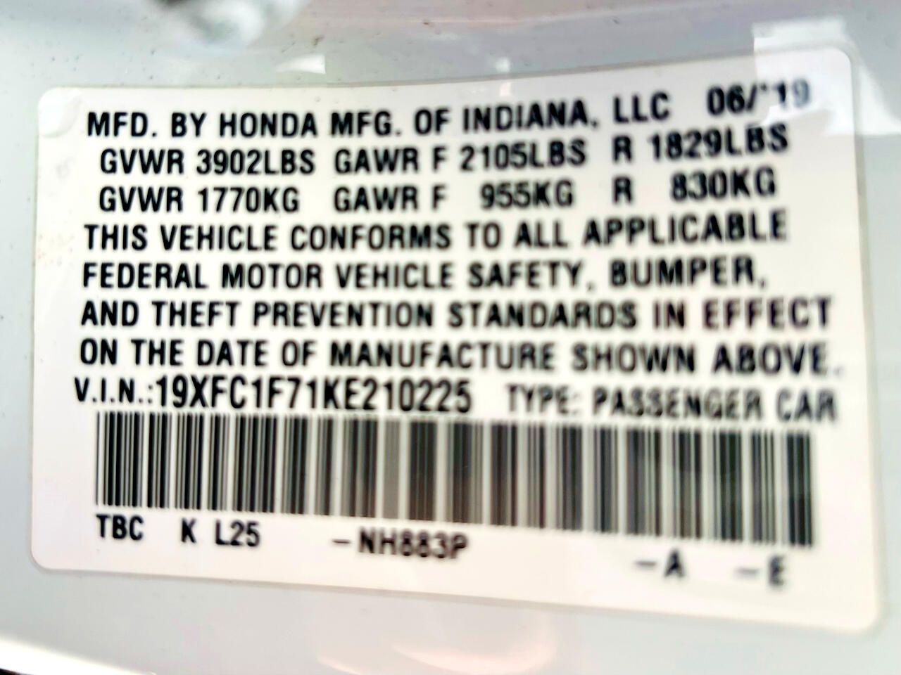 Honda Civic EX-L Sedan CVT 2019