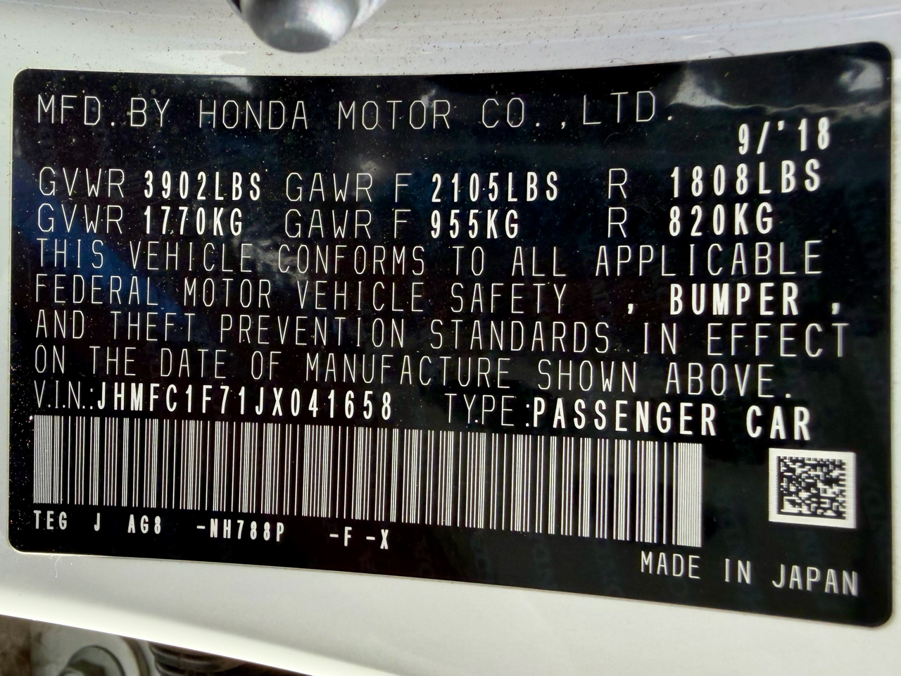 Honda Civic EX-TL Sedan CVT 2018