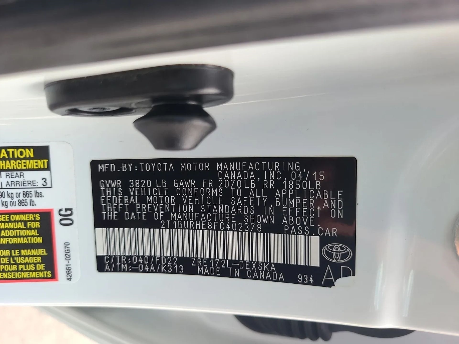 Toyota Corolla 4dr Sdn CVT LE Premium (Natl) 2015